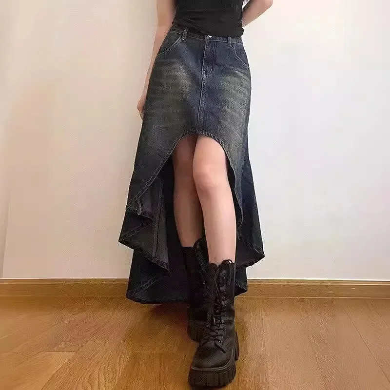 

American retro old spice cowboy skirt female new irregular fashion design high waist slim fishtail skirt high waist long skirt.