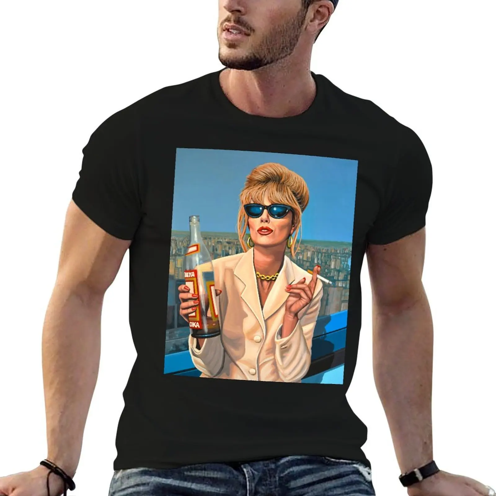 

Joanna Lumley as Patsy Stone painting T-Shirt cotton t shirt pack men t shirt cotton 100% t shirt man casual T-Shirt