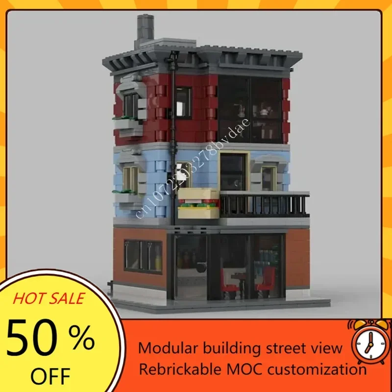 

1671 шт. кебаб-магазин и квартира MOC модель креативный вид на улицу на заказ головоломка архитектура DIY сборочный комплект игрушка на день рождения подарок