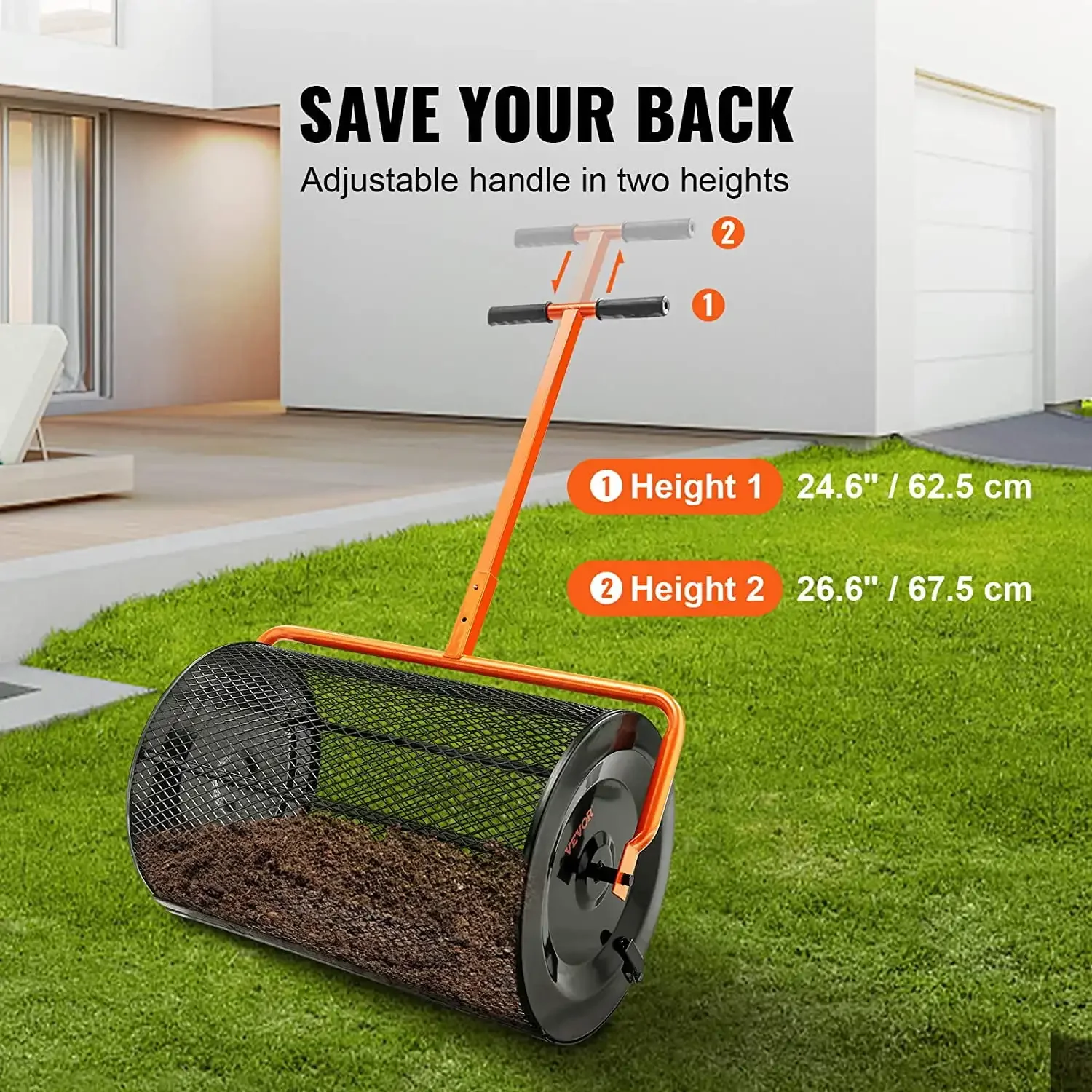 24-дюймовый разбрасыватель компоста Расширитель торфтового мха Роликовый разбрасыватель газона