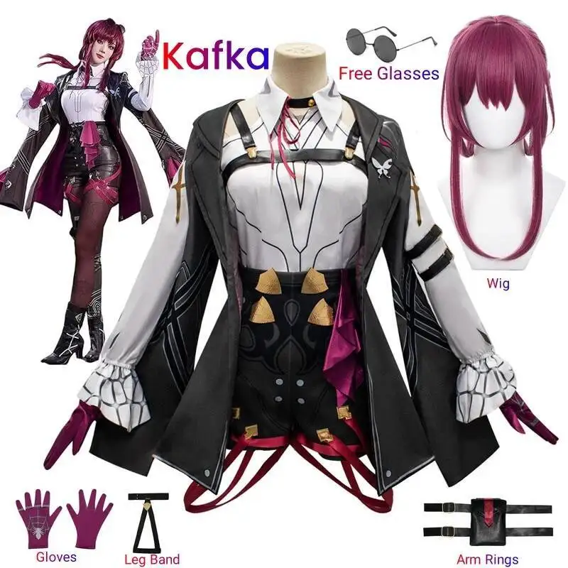 

Honkai Star Rail Cosplay Costume Honkai Kafka Cosplay Costume Helloween Party Suit with Wig Kafka Outfit Uniform