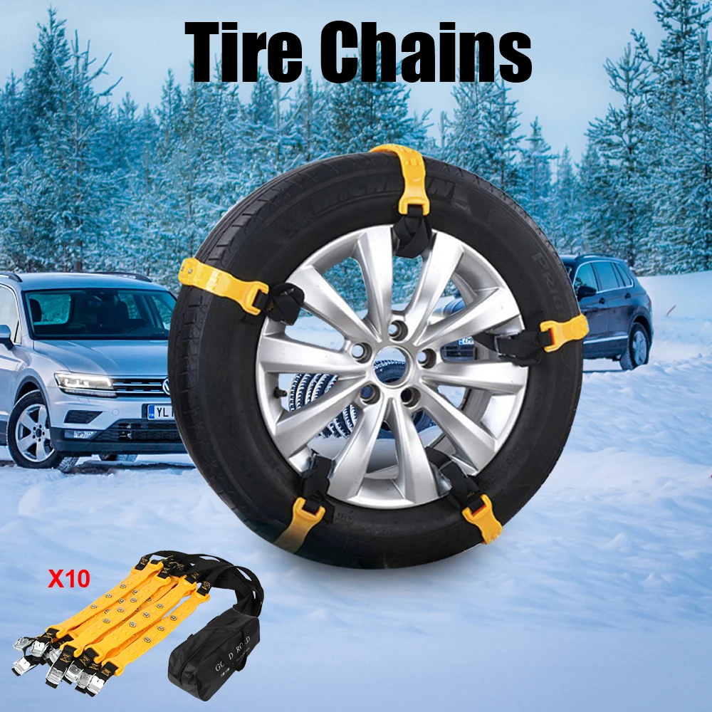 

Anti-Skid Belt Safe Driving Auto Tire Chains Car Wheel Straps 10pcs/set With Storage Bag For Snow Mud Ice