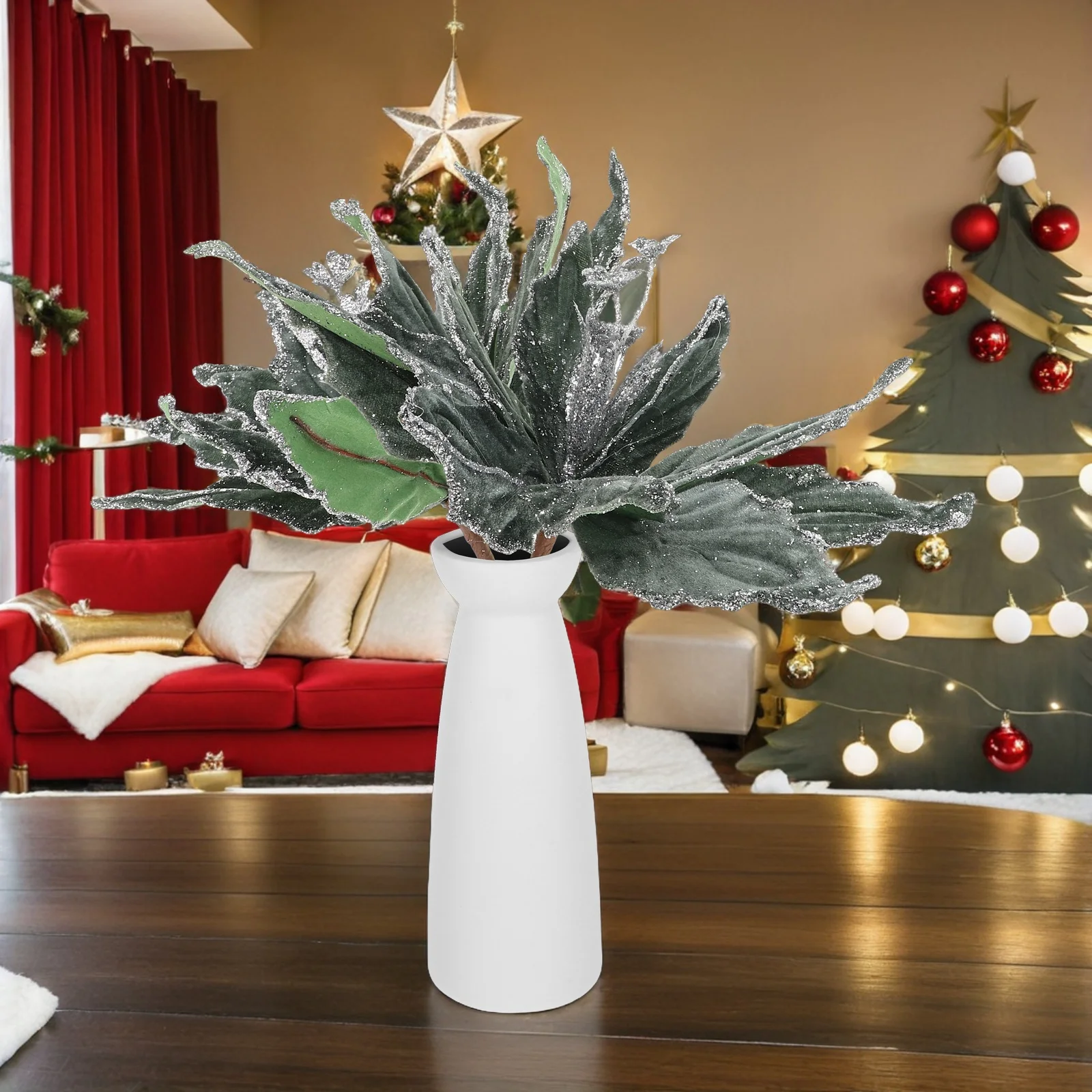 

2 Pcs Decor Christmas Decoration Flower Branches Fake Poinsettia Flowers Artificial Faux Glitter