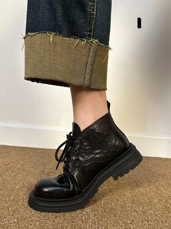 

Leather Boots Women's Thick Bottomed Warm Short Boots Autumn Winter New Style British Style Cool Short Boots for Small...