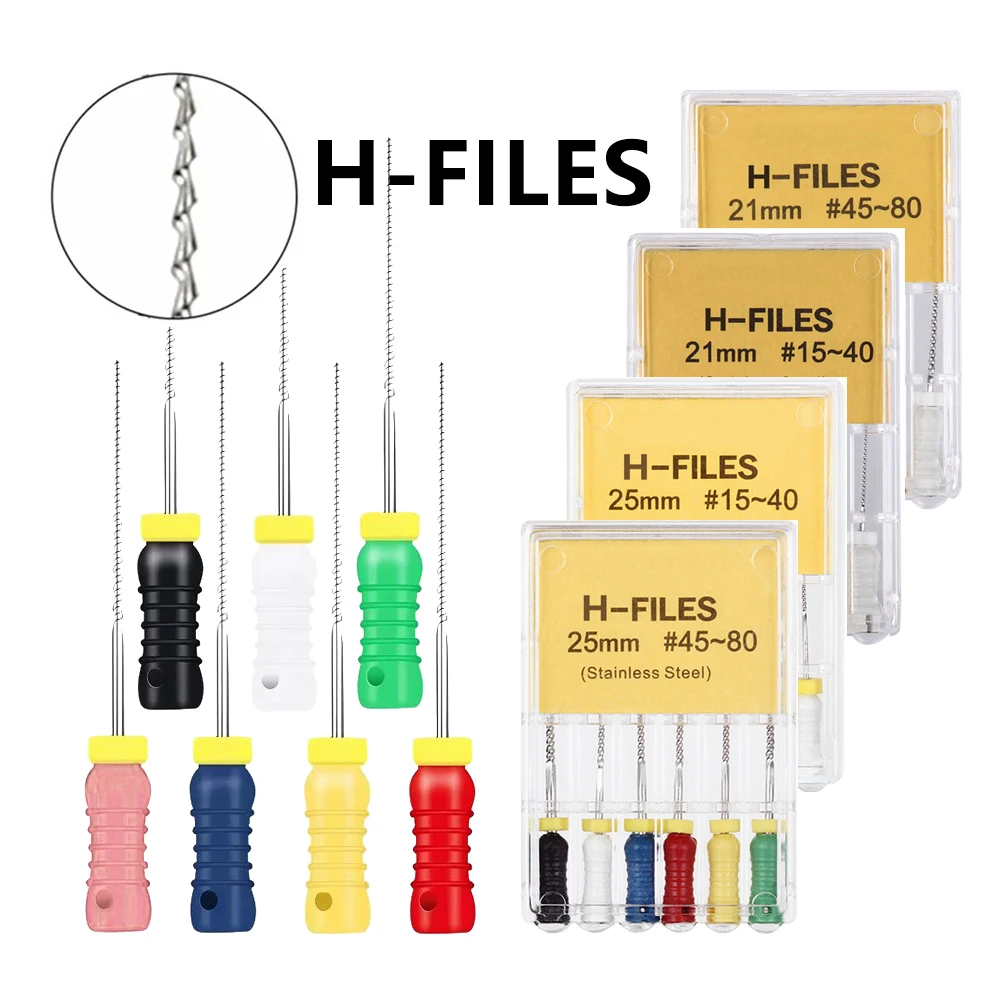 6 pcs/box Dental H-Files Hand Use 21mm/25mm File Endodontic Stainless Steel Reamer Endodontic Root Canal Files Hand Use Files