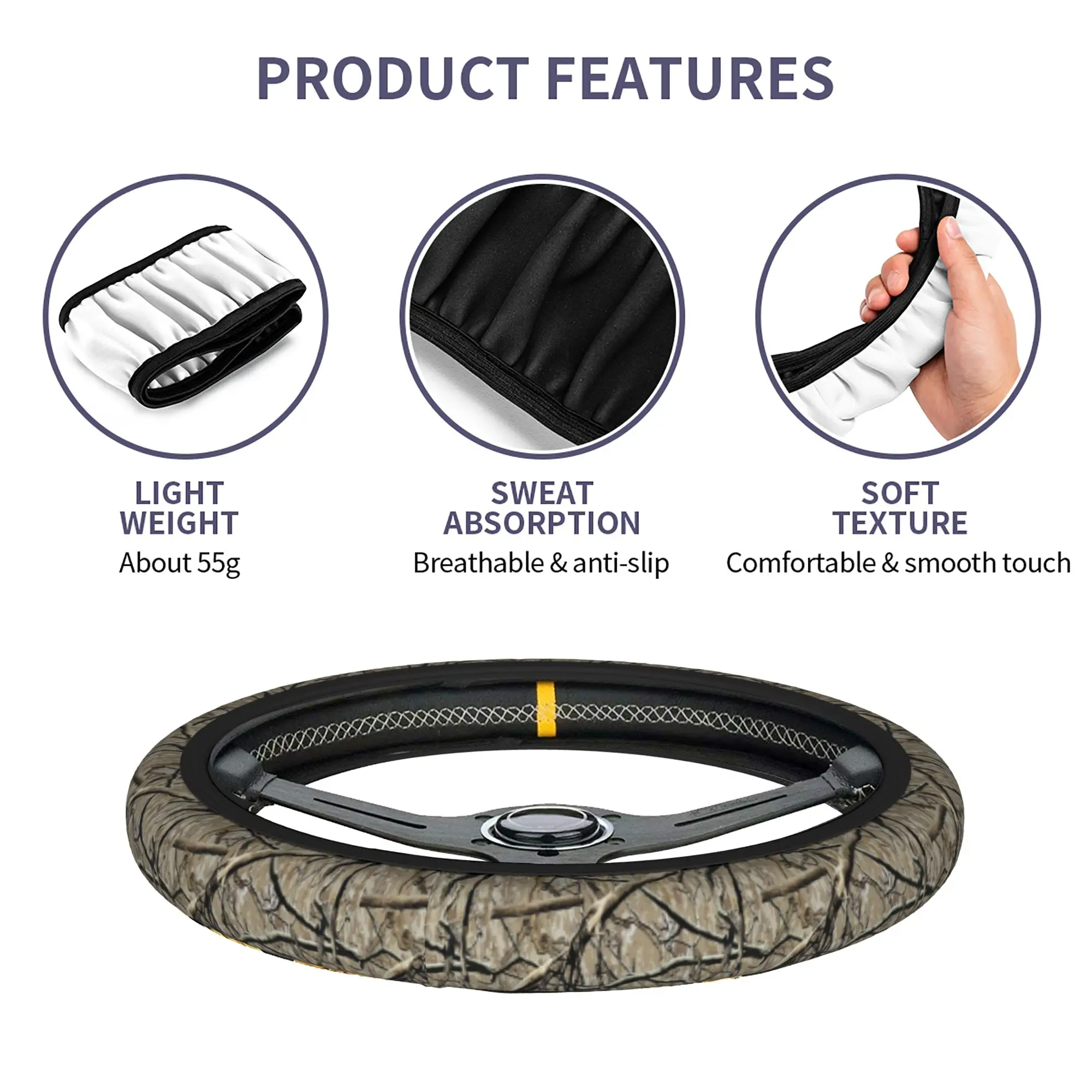 Hunting Camouflage Real Tree Car Steering Wheel Cover 37-38 Elastic  Auto Steering Wheel Protector Colorful Car Accessories - view 6