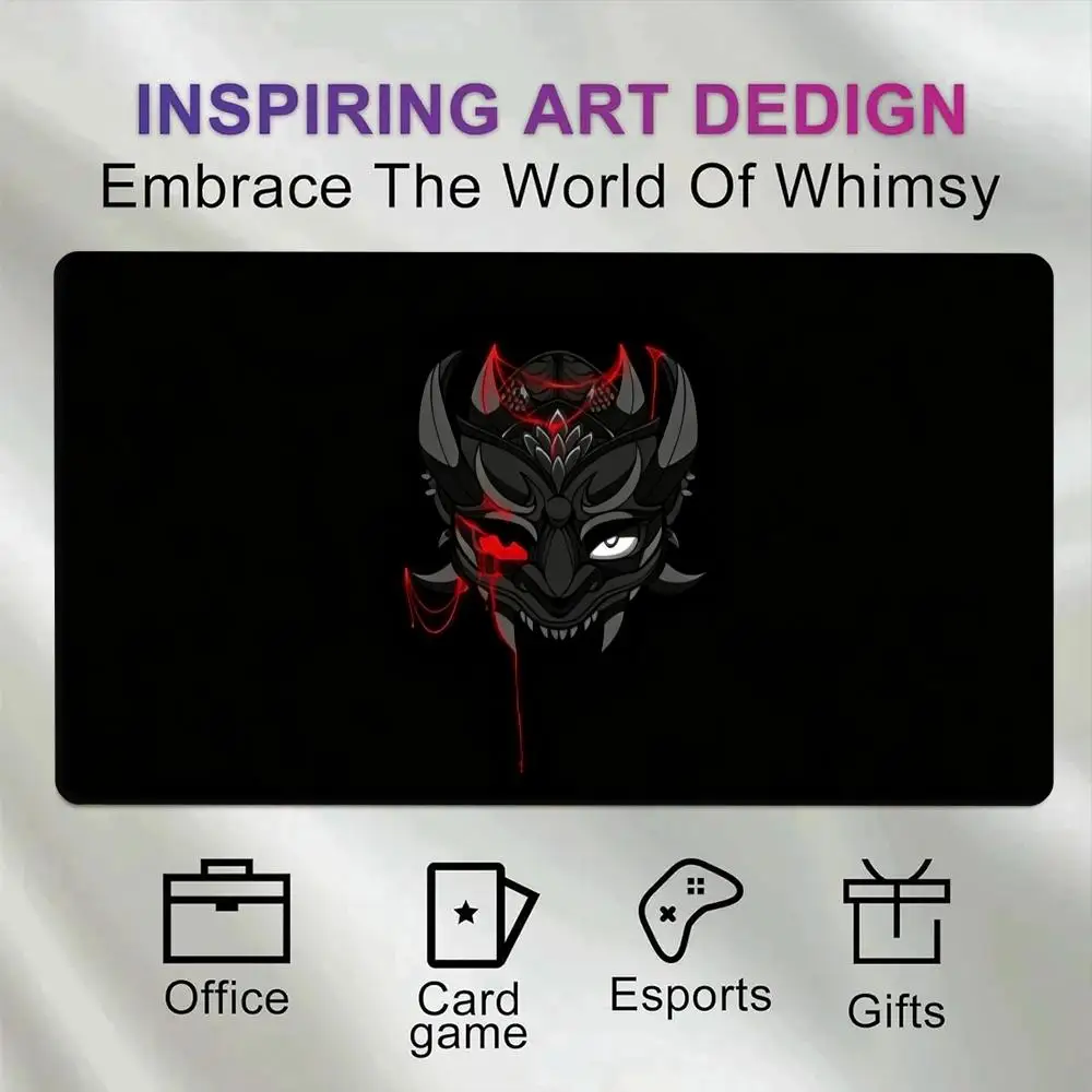 Dark Japanese Hannya Oni Demon Mask Red Blood Art Playmat Neoprene Anti‑Slip Large Table Pad for TCG DND Gaming PC Extended