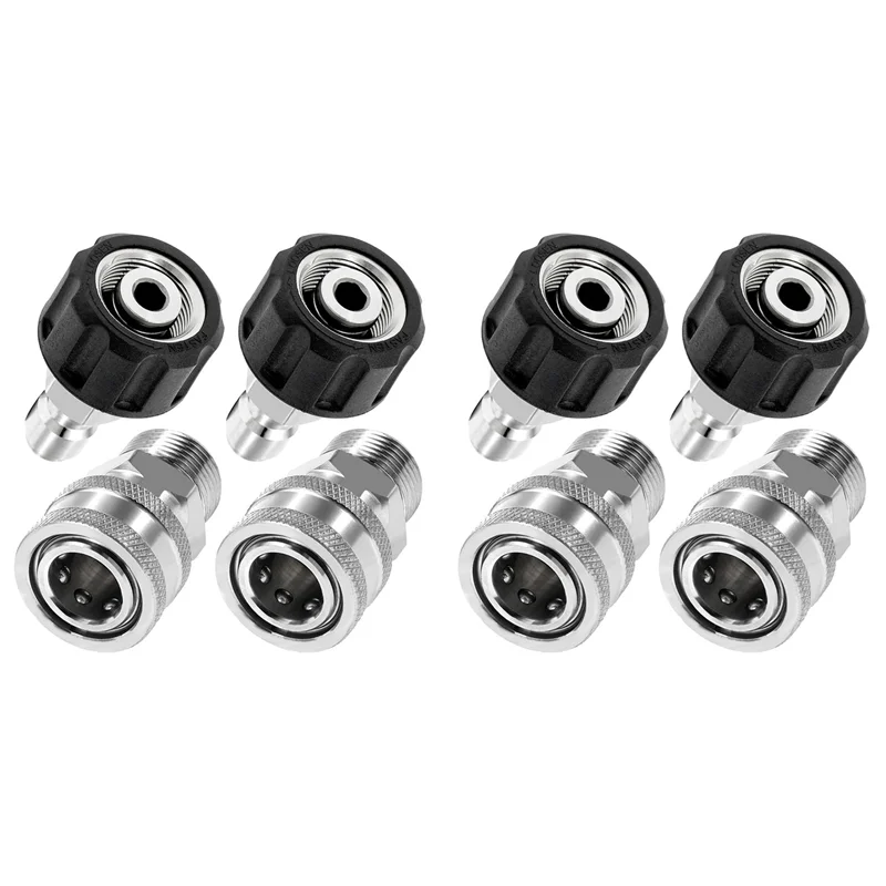 AB51 8Pcs Pressure Washer Adapter Set, Quick Connect Kit, M22 14Mm To M22 Metric Fitting, Stainless Steel