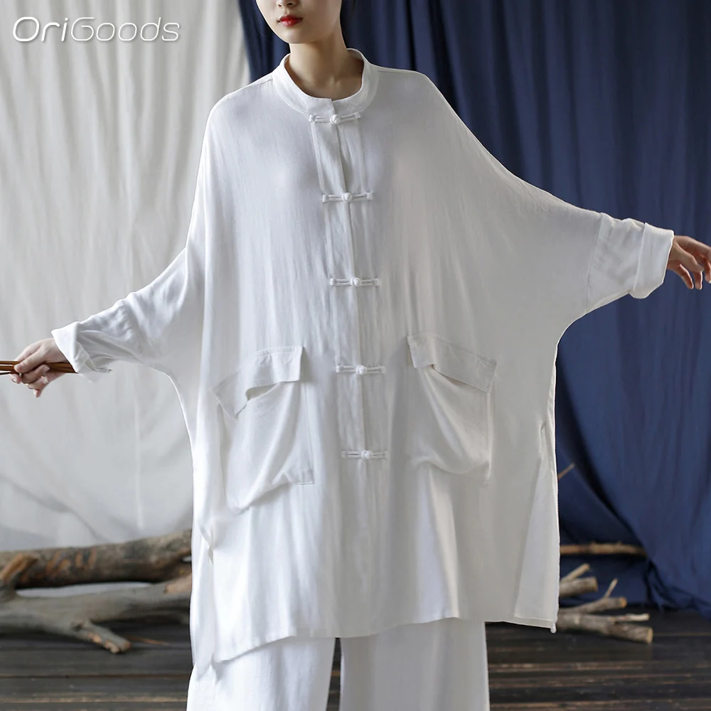 OriGoods Oversized Long Shirt Women Cotton Linen Batwing Sleeve Long White Shirt Coat Summer Autumn Woman Loose White Tops X054