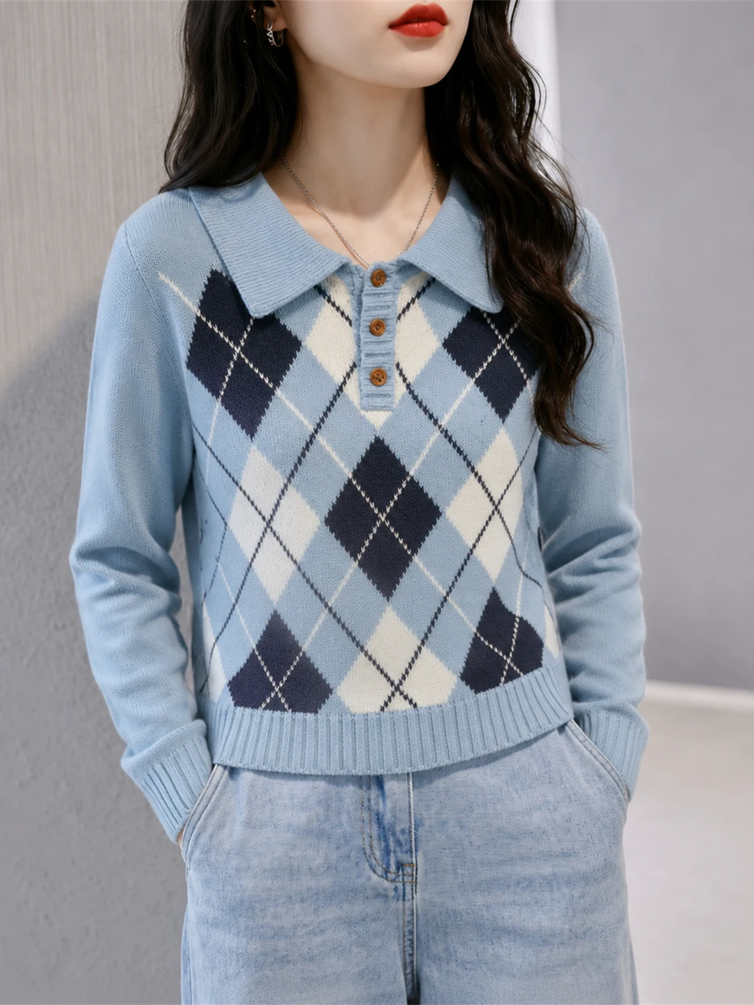 Thickened Long Sleeve  Neck Sweater Women's Fashionable Commute Knitted Winter Clothes College Style Patchwork Color