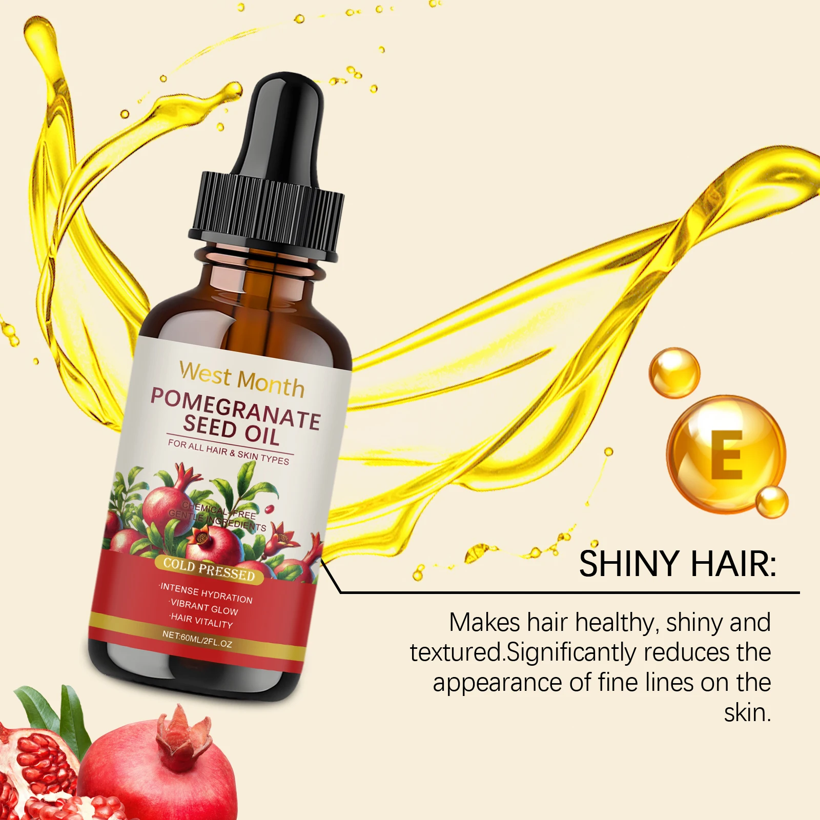 Immagine 7: West Month 60ml Olio essenziale idratante ai semi di melograno Olio essenziale idratante delicato e idratante per la cura della pelle del corpo