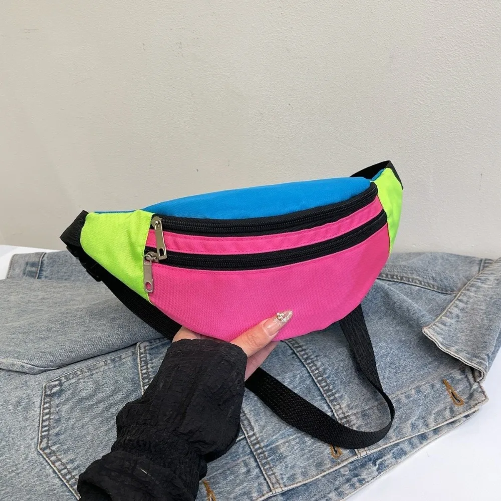 Canvas Material Color Blocking Waist Bag Banana-Shaped Large Capacity Bum Belt Phone Pouch Adjustable Strap Lightweight