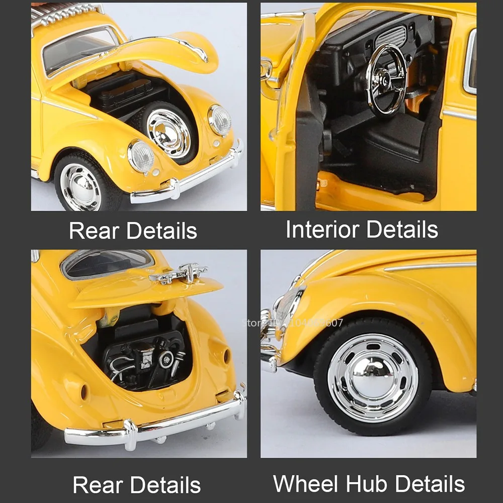 1:32 Beetle 1955 GSRของเล่นรถVINTAGEโลหะผสมDiecastเสียงประตูเปิดดึงกลับMiniatureยานพาหนะสําหรับของขวัญเด็ก