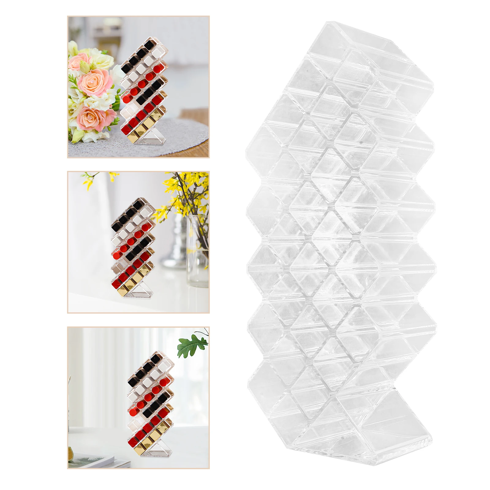 

Clear Acrylic Lipstick Storage Rack Transparent Makeup Organizer Desktop Display Stand Large Capacity Holder Household