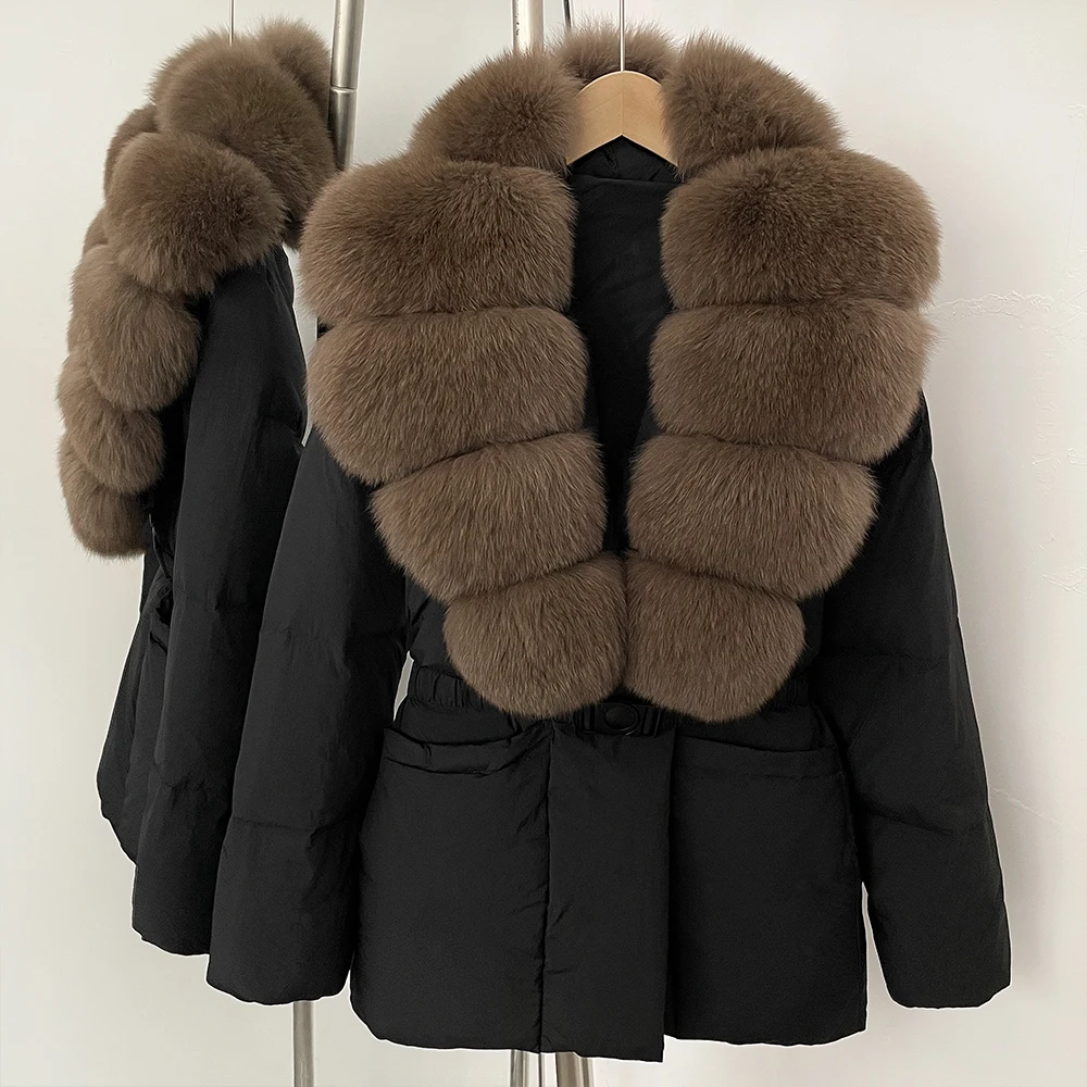 الواقع معطف الفرو المرأة الأبيض بطة أسفل معطف ضخمة الطبيعية الجديدة الشتاء سترة منفوخة عادية أنثى ريشة سترة فرو الثعلب الحقيقي #5