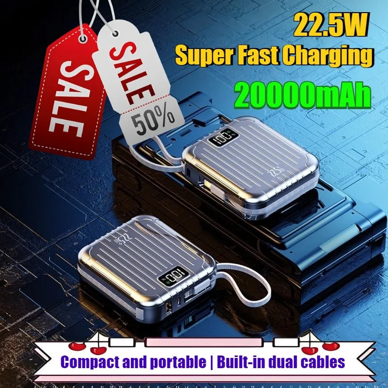 

22.5W 20000mAh Fast Charge Power Bank Mini Portable Charger with Built-in Cable Compact Fast Charging External Battery Pack