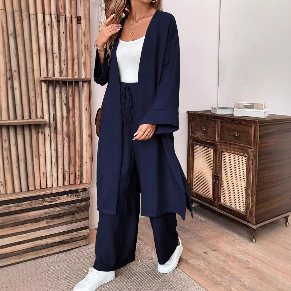 Autumn Fashion Set High Waist Long Pants Female Suit Casual Long Sleeve Set Wide Leg Pants Two Piece Set Slimming Effect Spring