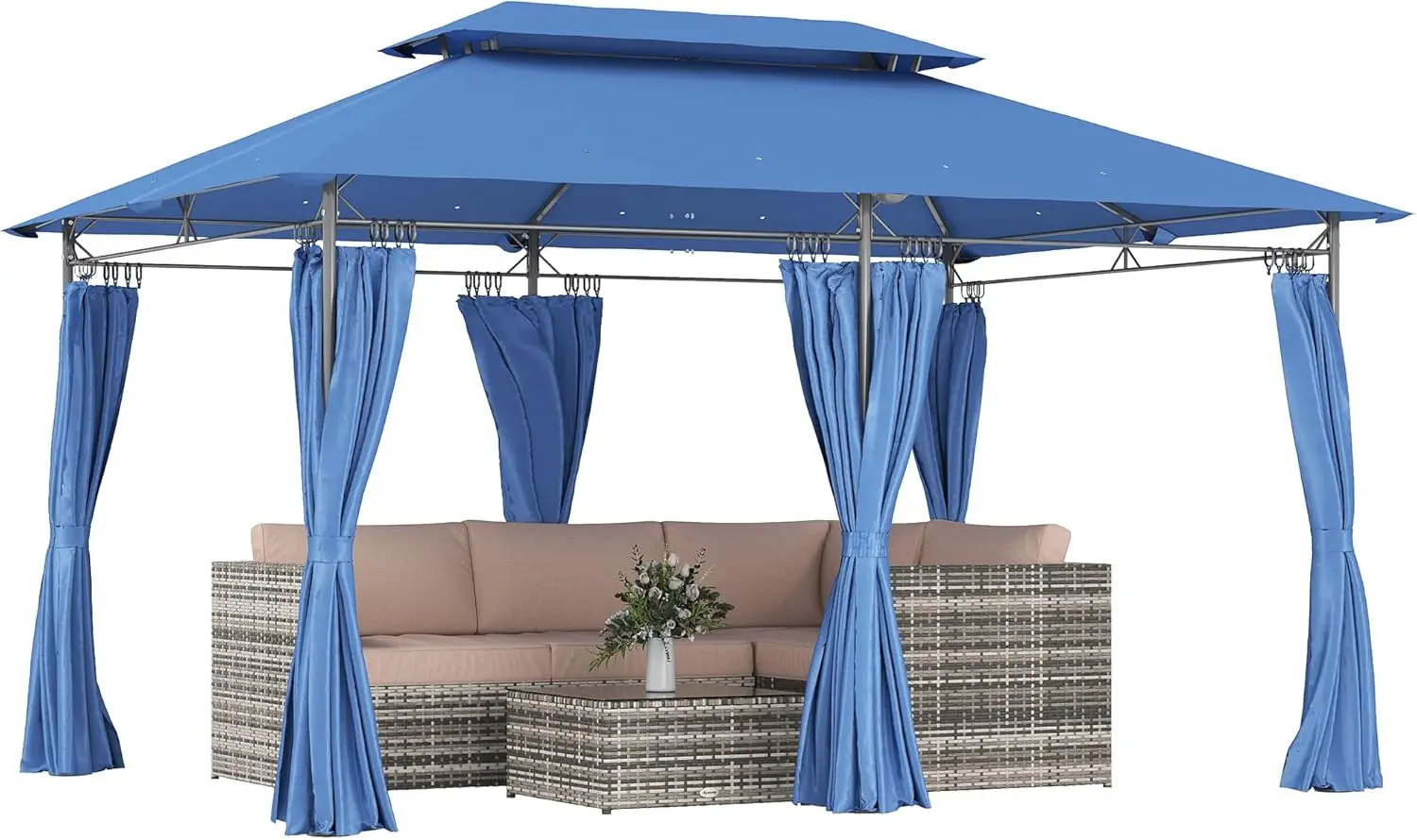 

10' x 13' Patio Gazebo Double Roof Outdoor Gazebo Canopy Shelter with Curtains Solid Metal Frame for Garden Lawn Backyard and De