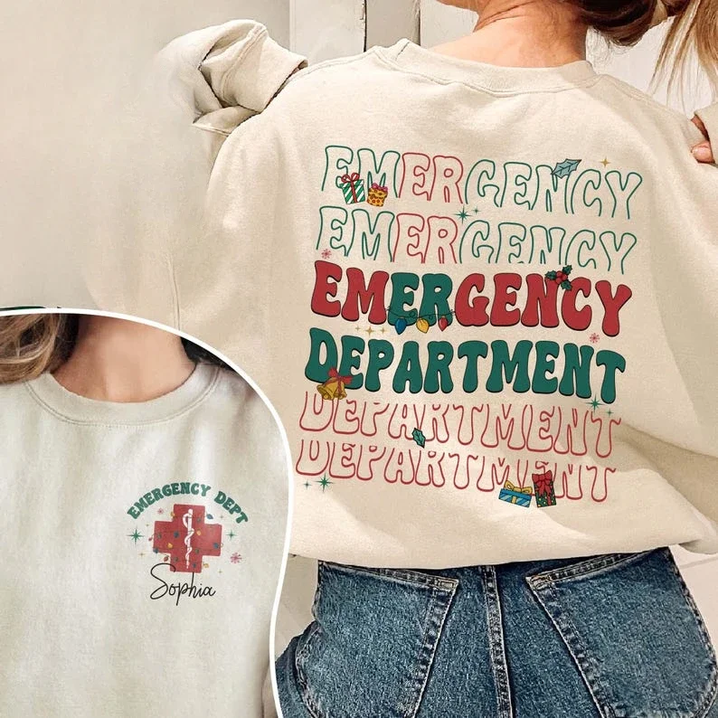 

Custom Er Nurse Christmas Sweatshirt Emergency Department Gift Er Nurse Autumn New in Hoodies & Sweatshirts Y2k Clothes Women's