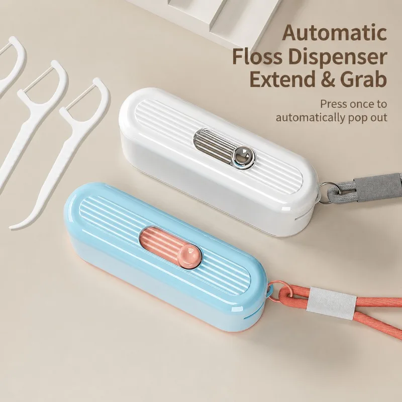 Color‑spliced Auto‑pop‑up Floss‑case Portable Mini Dental‑pick‑storage‑box Ultra‑thin Disposable‑floss‑stick‑container Practical