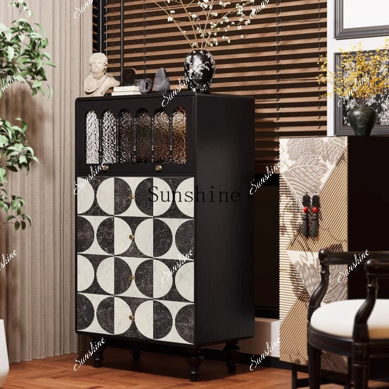French retro style lacquer art painted decorative storage simple piano cabinet  FT