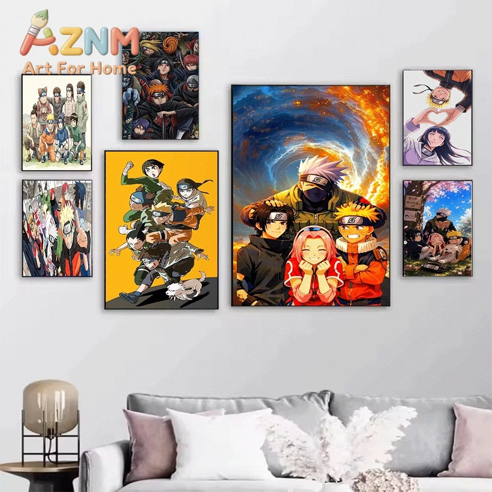 Naruto All Characters Team Anime Canvas Wall Art Print, Unframed Canvas Painting, Japanese Manga Poster for Bedroom Living Roo