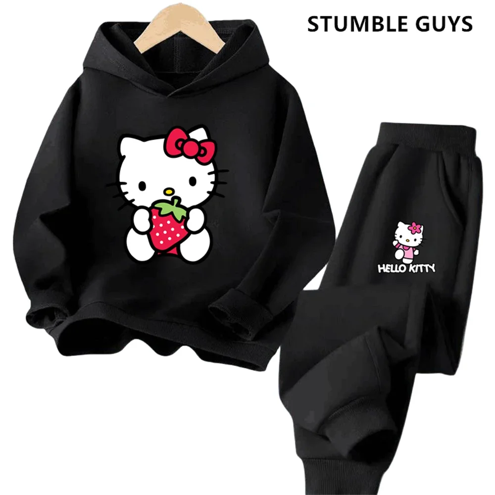 New Hello Kitty Spring Cute Kids Hoodie 2024 Cartoon Girl Student Street Wear Pullover Hoodie Casual Suit for 3-14 Year Olds