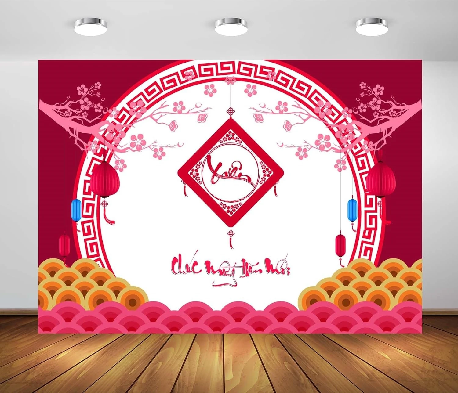 Happy Vietnamese New Year Cherry Blossoms Lanterns Lunar New Year backdrops party supplies Photography Studio Backgrounds