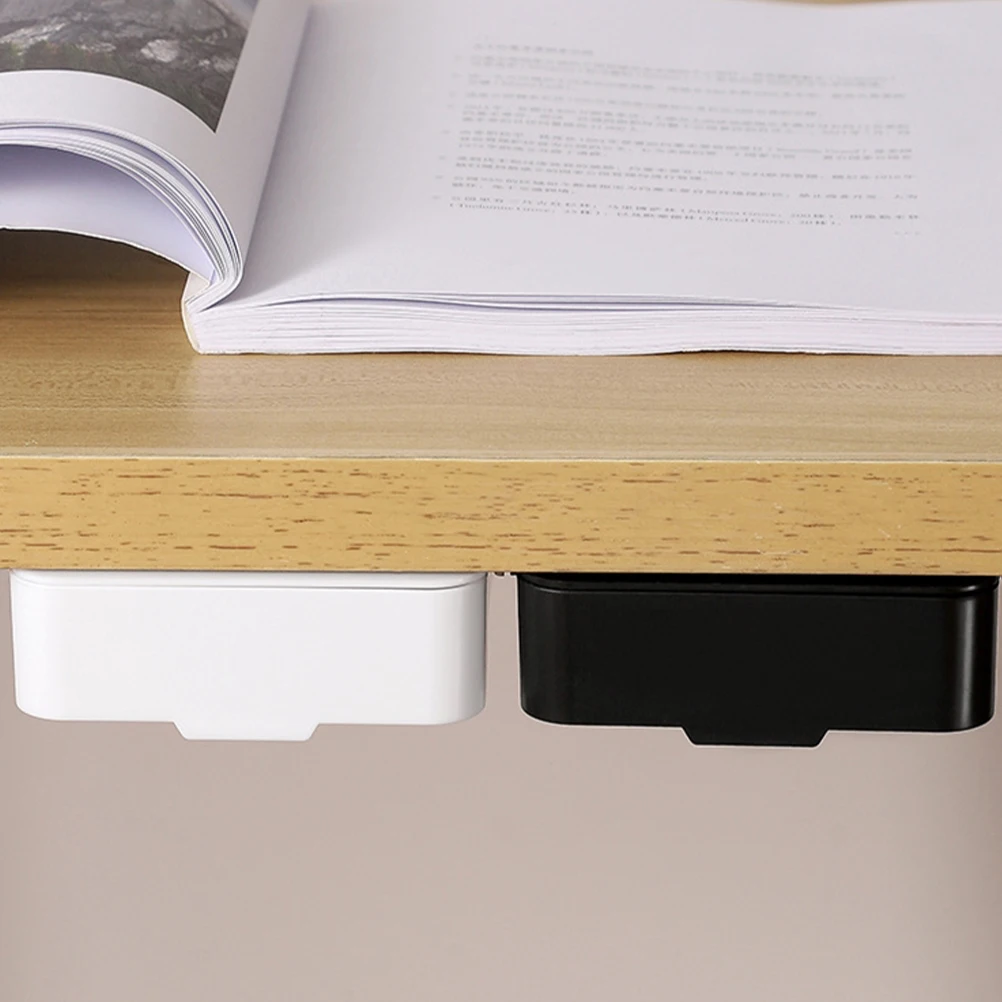 

2Pcs Drawer Storage Box Hidden Under Desk Organizers Stationery Box Black White Large Capacity HIPS Material Desk Accessories