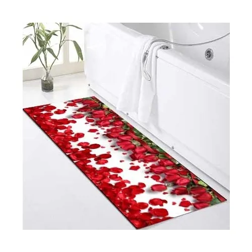 Else Kadser Red Roses Pattern Shower Bathtub Fronting Bath Mat