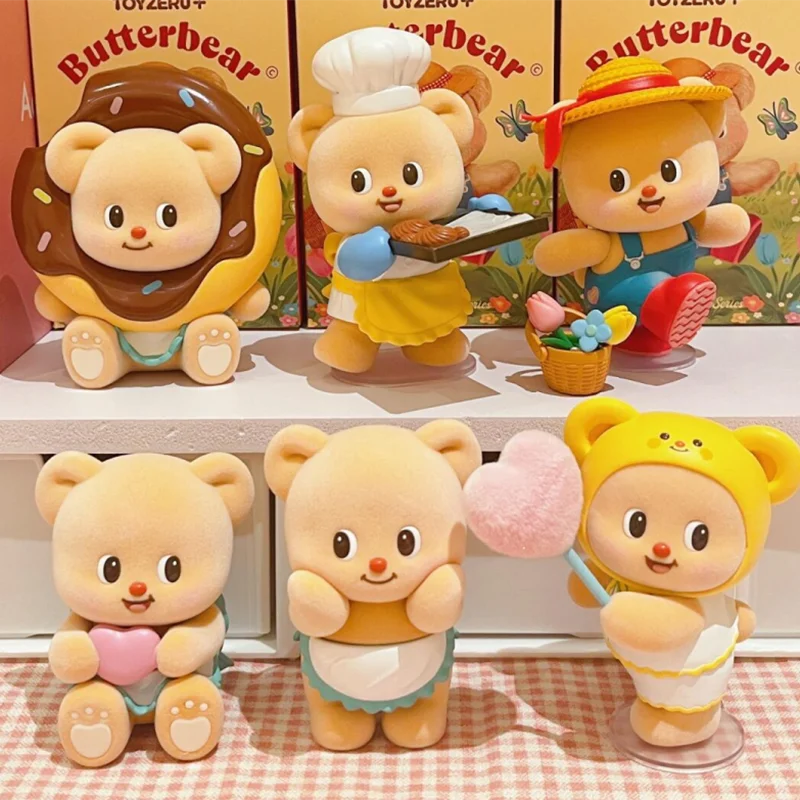 Butterbear Sweet Life Series Blind Box Doll Toys Action Figure Butterbear Flocking Figurines Desktop Gifts For Kids Girls