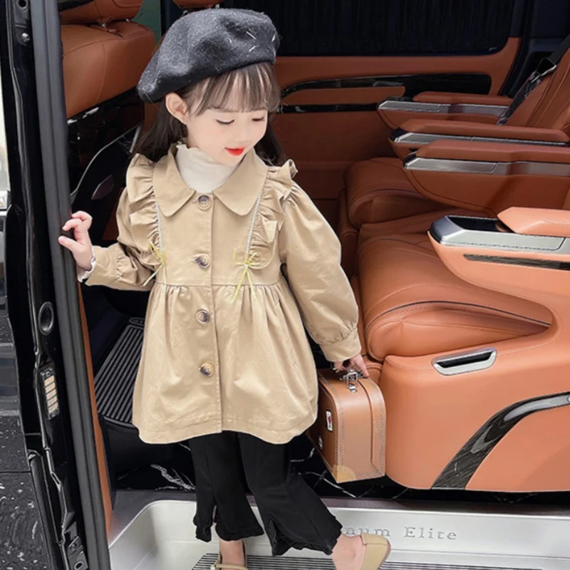 

Girls Windbreak Coat Overcoat Jacket Outerwear 2024 Classic Spring Autumn Cotton School Outdoor Teenagers Children's Clothing