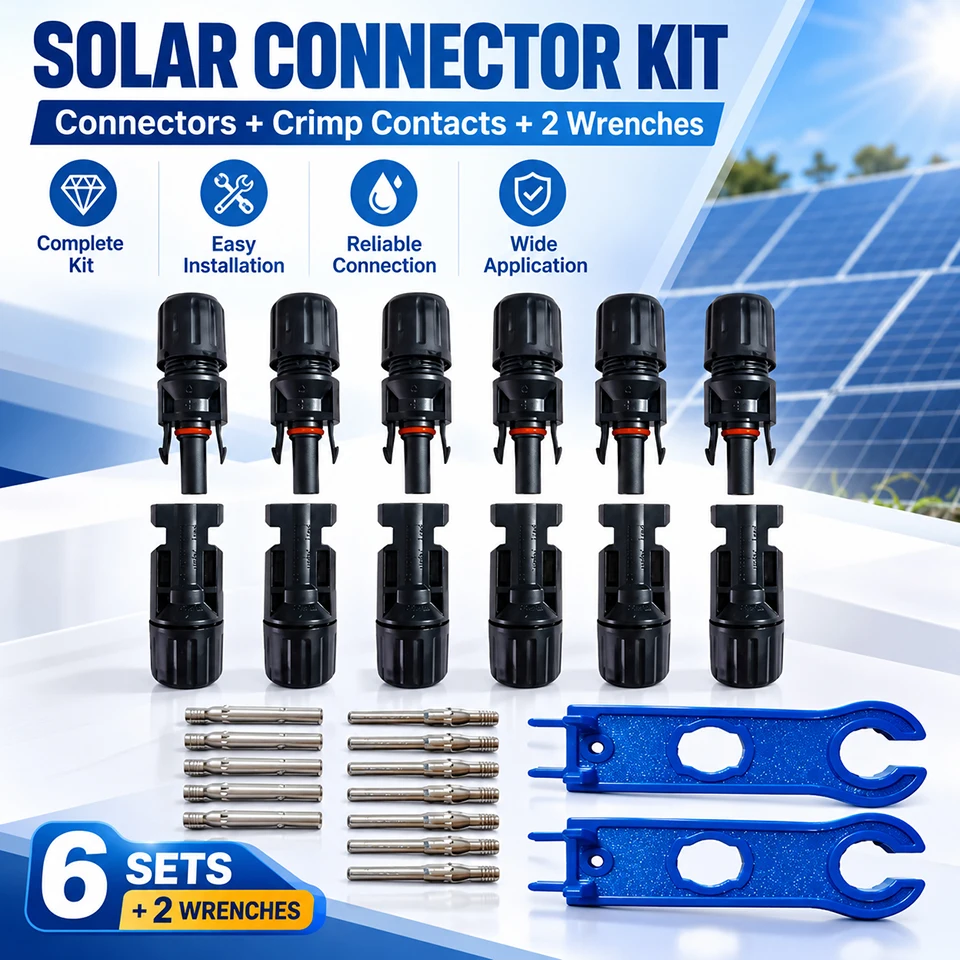 Solar Panel Connector Kit 6/10/20 Pairs Male Female PV Cable Connectors Crimp Contacts 2 Wrenches for RV Home Off Grid Systems