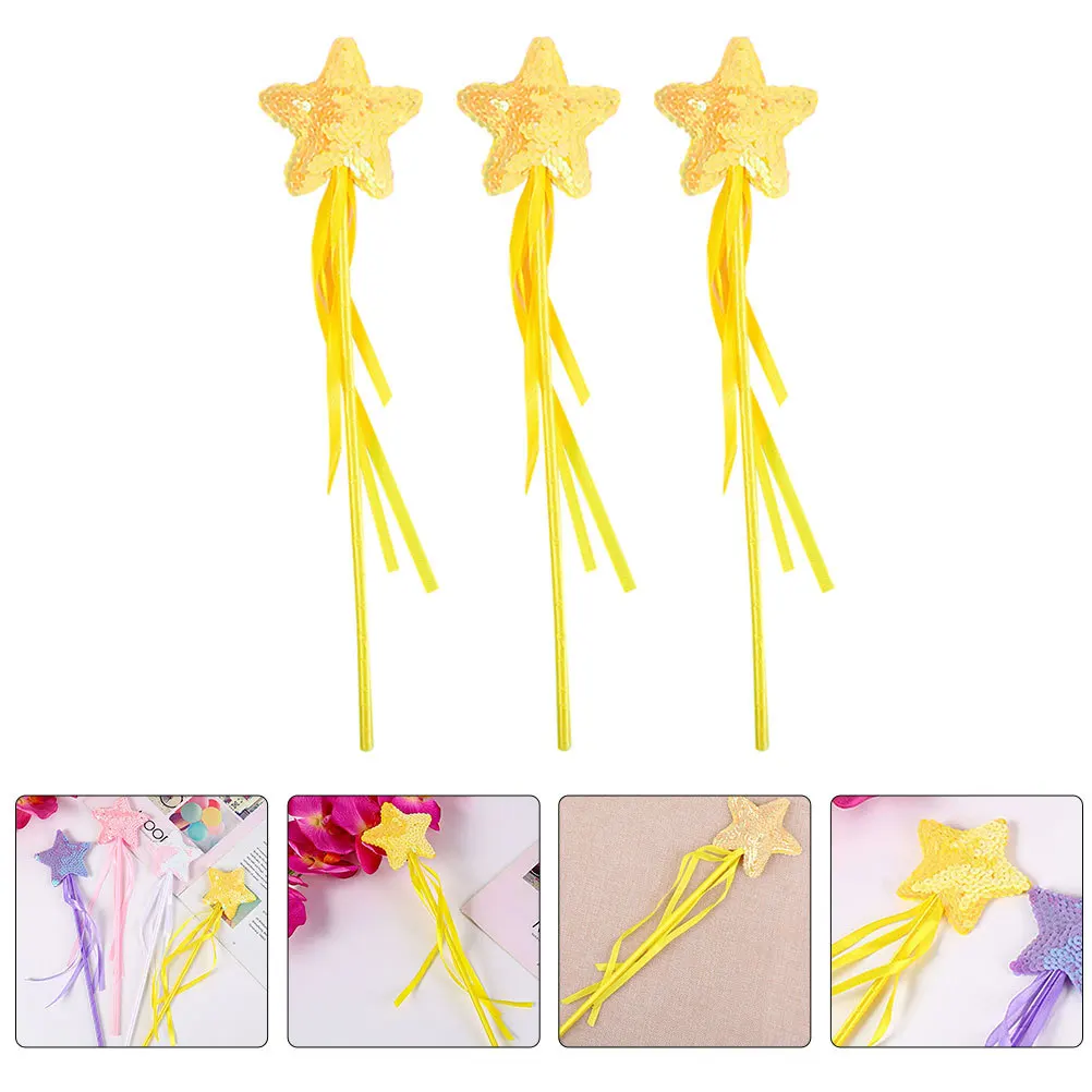 

3Pcs Star-Shaped Fairy Wands Bright Ribbon Design Playthings Party Cosplay Stage Props Gifts Fairy Wands
