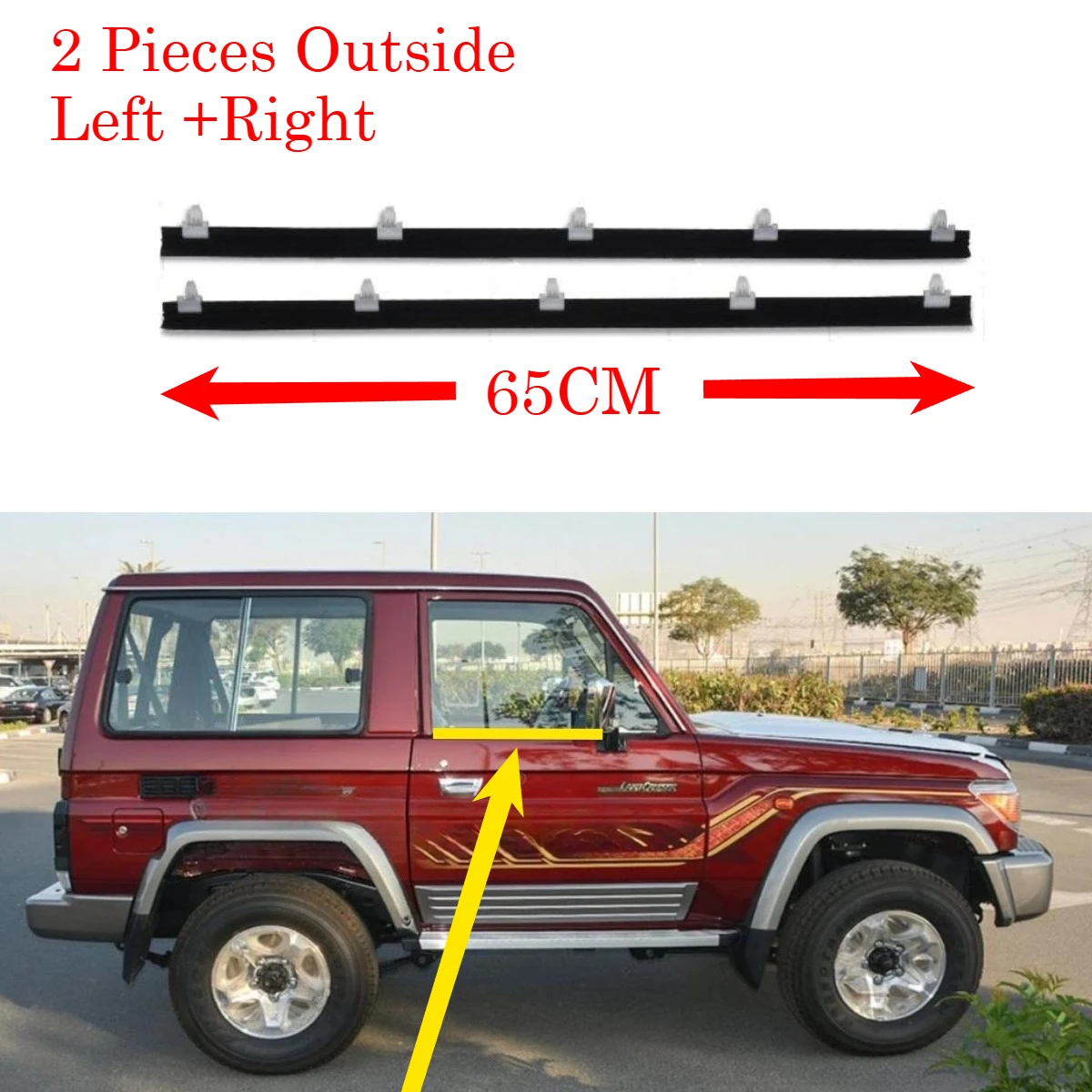 2 Pcs Black Outside Glass Moulding Trim Weatherstrip for Toyota Land Cruiser GRJ71 2007-2017 65cm 68160-90K01