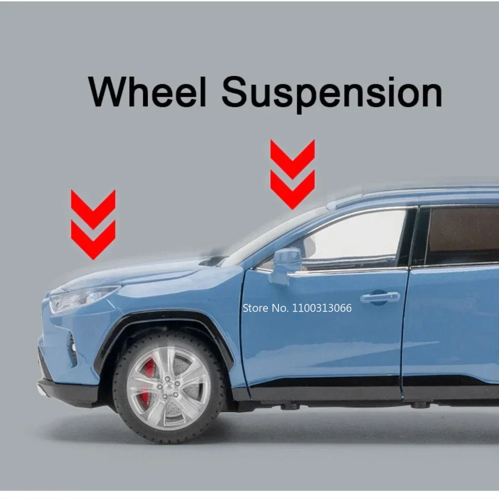 Scala 1:24 Pressofusione in lega RAV4 Highlander Auto Giocattoli Modelli Luce e musica SUV 6 porte aperte Veicoli Giocattolo Ragazzi Regali di compleanno