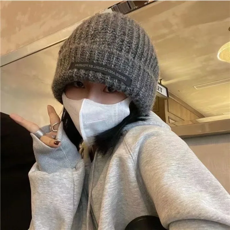 Women Fluffy Hat Winter Solid Color Cute Thickened Fashion Ear Warm Beanie Loose Sweet Knit Cap for Women Autumn Winter Warm