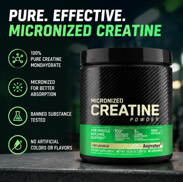 Micronized Creatine Monohydrate Powder, Unflavored, 5g Per Serving, Support Muscle Building & Strength, 300g 60 Servings