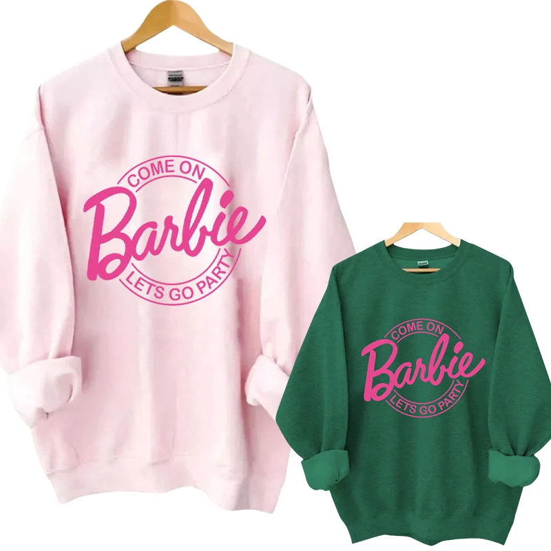 Barbie English Letter Printing Pattern Hoodie Fashion Couple Round Neck Sweater Loose Soft All Match Long Sleeves Tops Gofts