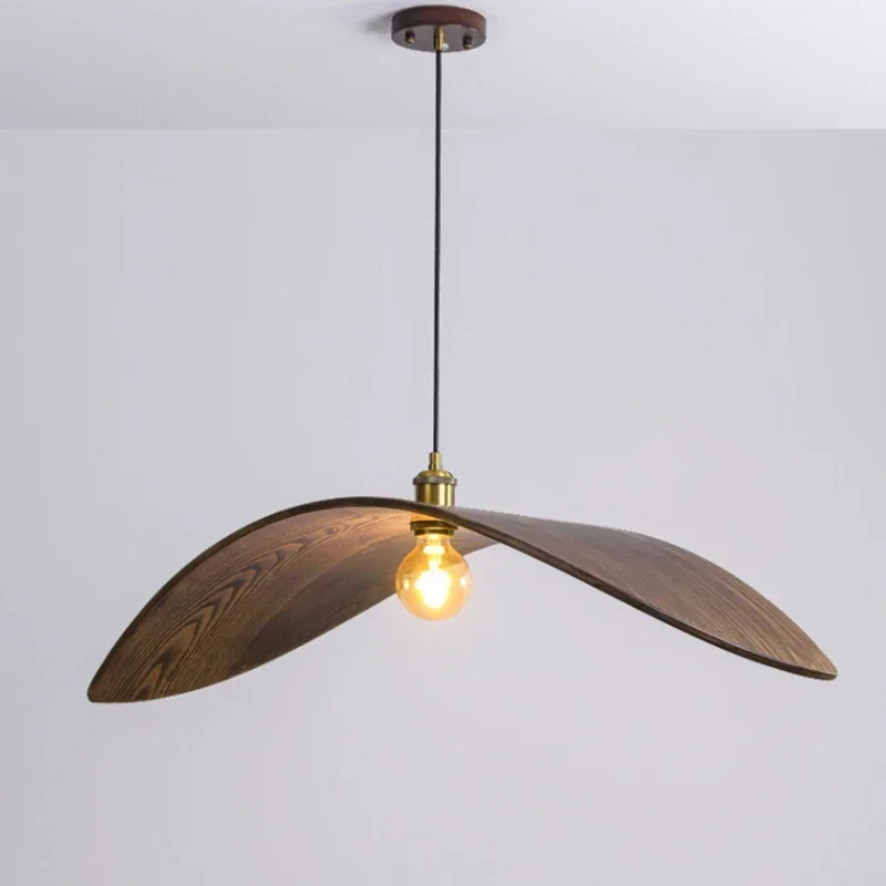 Modern Minimalist Walnut Colored LED Pendant Lamp Study Homestay Restaurant Retro Atmosphere Chandelier Home Decor Light Fixture