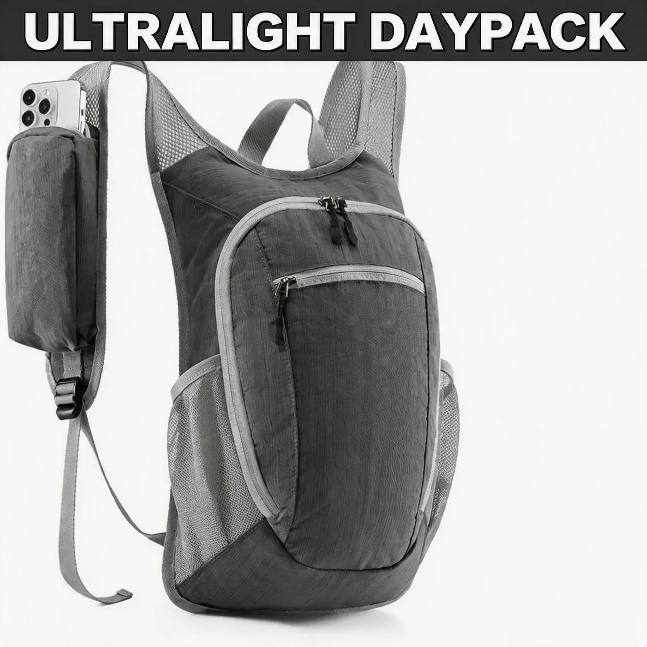 Packable Mini Trekking Backpack, Ultralight Day Hike Bag with Zip Pouch for Men Women Kids
