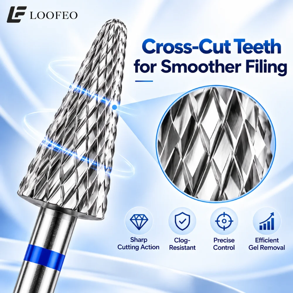 Tapered Point Tungsten Carbide Nail Drill Bit 2.35mm Shank 5 Grit Levels Cross Cut Teeth For Acrylic Gel Removal Manicure