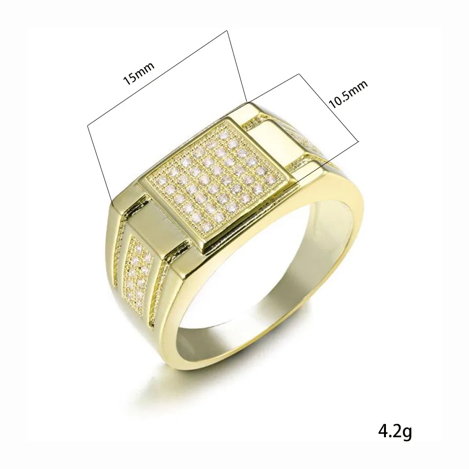 VANAXIN Men's Square Ring Iced Out Cubic Zirconia Micro Pave Hip Hop Bling Jewelry for Party Daily Wear Gift