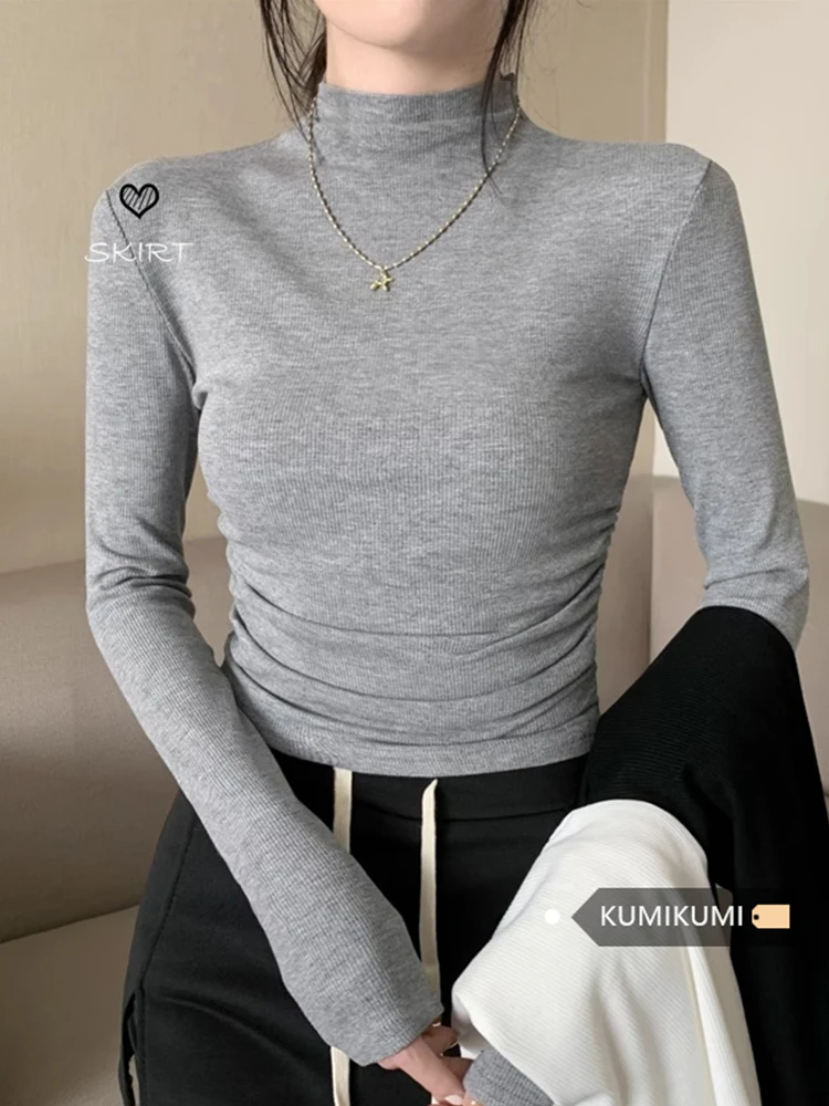 Women's Cashmere Sweater Solid Color Basic Turtleneck Tight Long Sleeved T-shirt For Women 2024 Autumn Gray Base Shirt Top