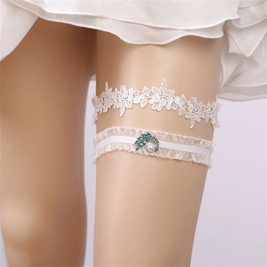 Efily Bridal Lace Garter Wedding Accessories Rhinestone Crystal Flower Embroidery Bride Garter Suspenders for Party Dresses Gift