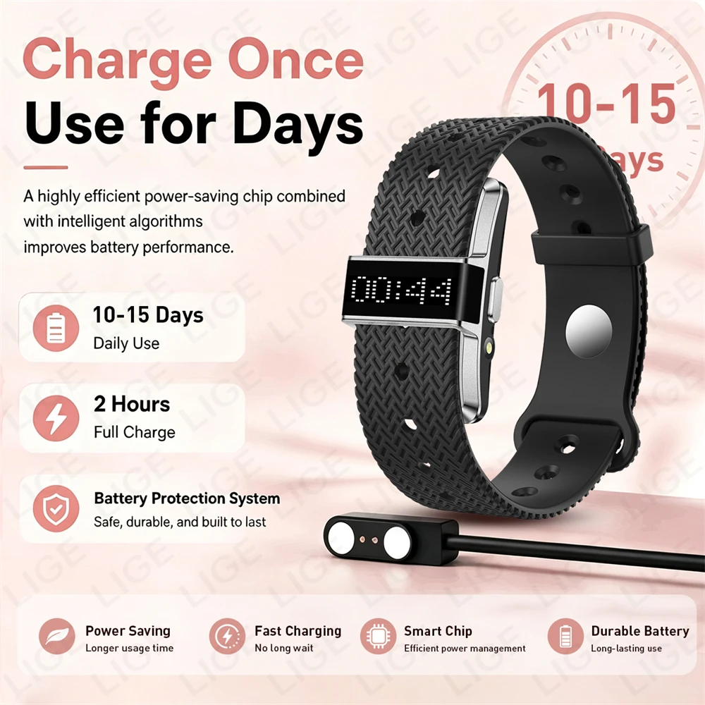 LIGE New Fitness Tracker Sport Smart Band LED Flashlight IP68 Waterproof Heart Rate Sleep Monitor Smart Bracelet for Women Men