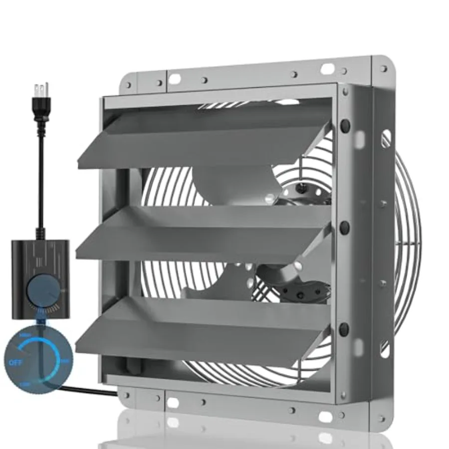 

Shutter Exhaust Fan with Stepless Speed Controller 647 CFM High Airflow 1600 RPM Wall Vent Fan Automatic Gravity Shutters Easy