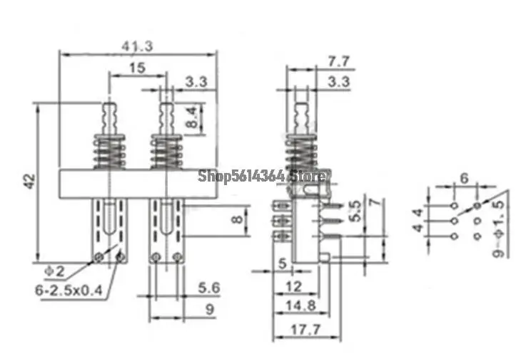 2pcs Interlock Push Button Switch Piano Type DPDT 6 Pins 2 Rows PBS-22H18-15-2