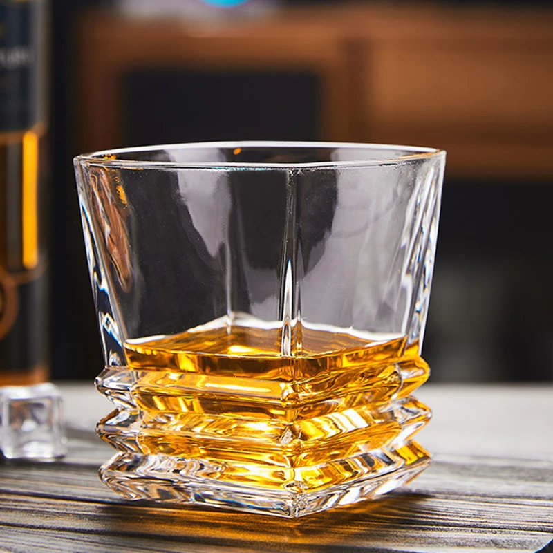 280ml Whiskey Glass Square Pagoda Shaped Wine Glass Drinkware Vintage Cup Drinking Bottle Bar Party Mugs Transparent Brandy Cup