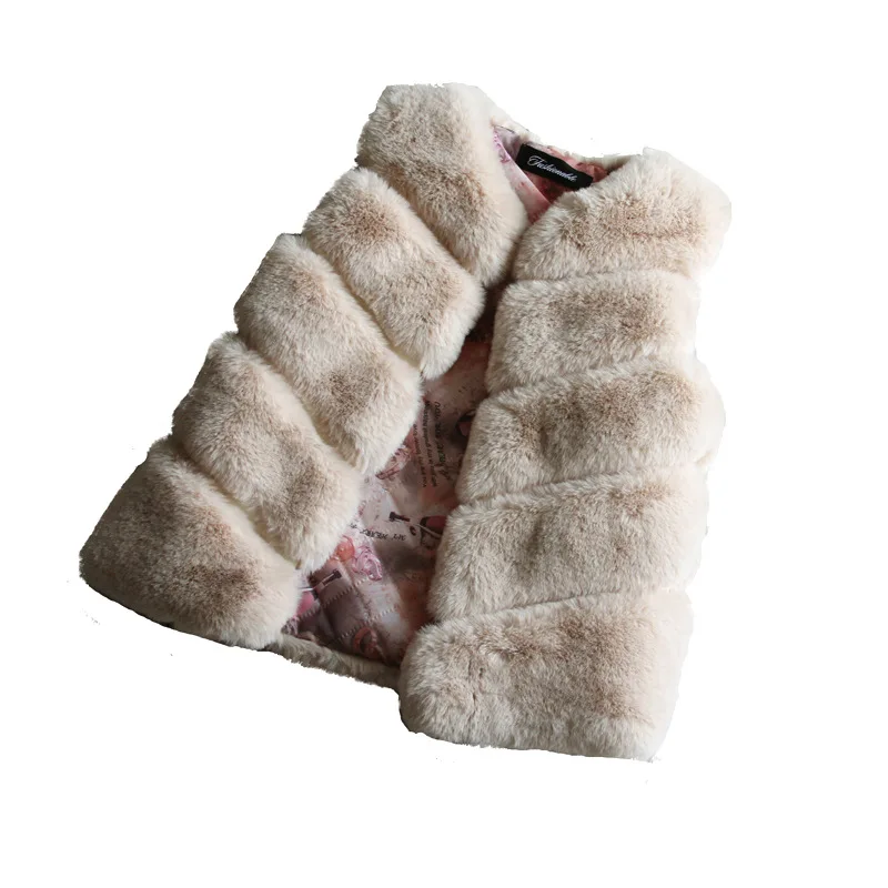 Girls children's  fur spliced vest medium long children's winter fur grass coat girls